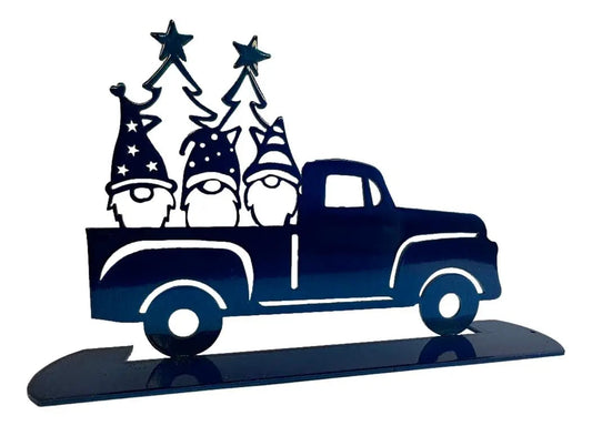 Holiday Gnomes in a Vintage Pickup Truck for Shelf and Table Displays