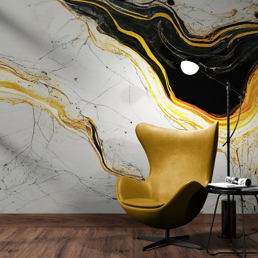 Luxurious Marble Wallpaper. Gold and Black Marble Slate Wall Mural. #6735