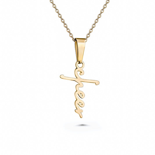 Cheer Script Cross Necklace