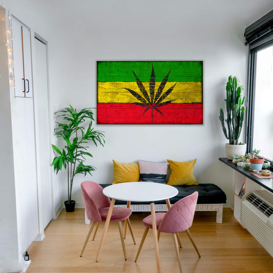 Marijuana Leaf Flag - Wood & Metal Wall Art