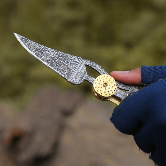 Elegance Handmade Personalized Damascus Folding Hunting Knife with Damascus Handle