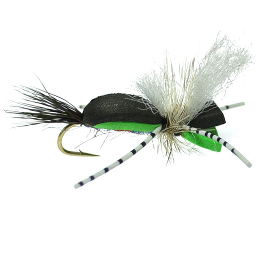 Hippie Stomper Black Green Foam Body Grasshopper Dry Fly - 4 Flies Size 10