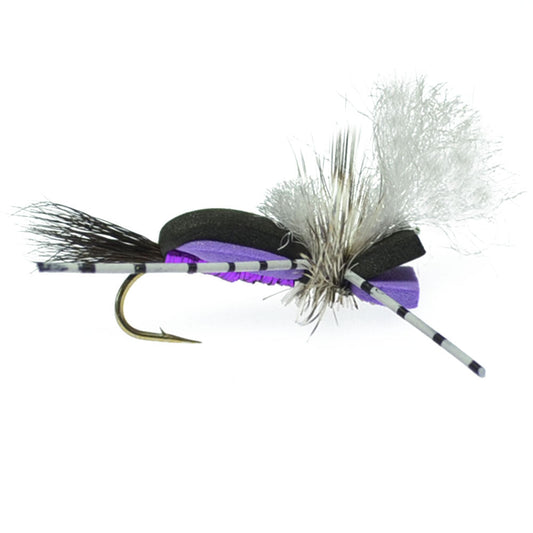 Hippie Stomper Black Purple Foam Body Grasshopper Dry Fly - 4 Flies Size 10