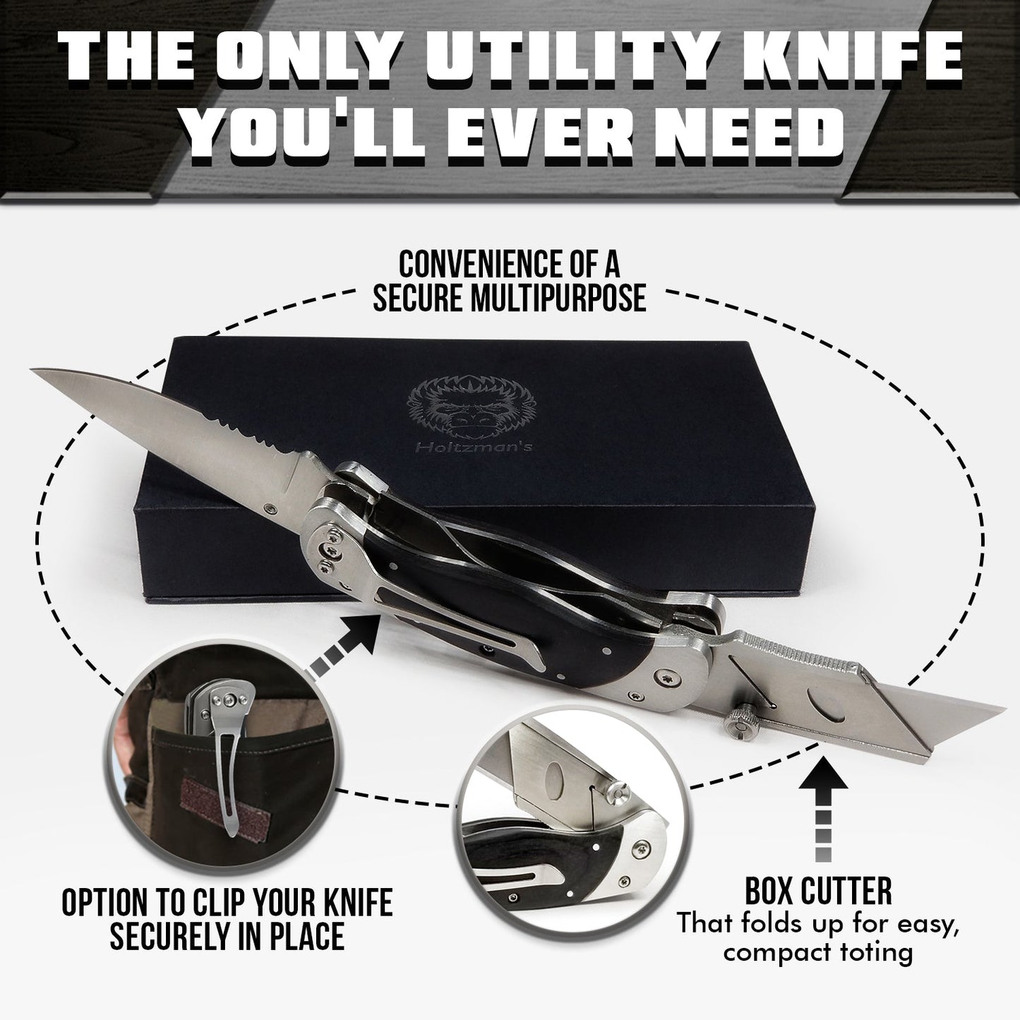 Premium Utility Knife, Folding Pocket Knife Combo, Box Cutter, Heavy Duty Dual Blades W/Belt Clip Gift Set for Dad Carpenter or Construction Worker