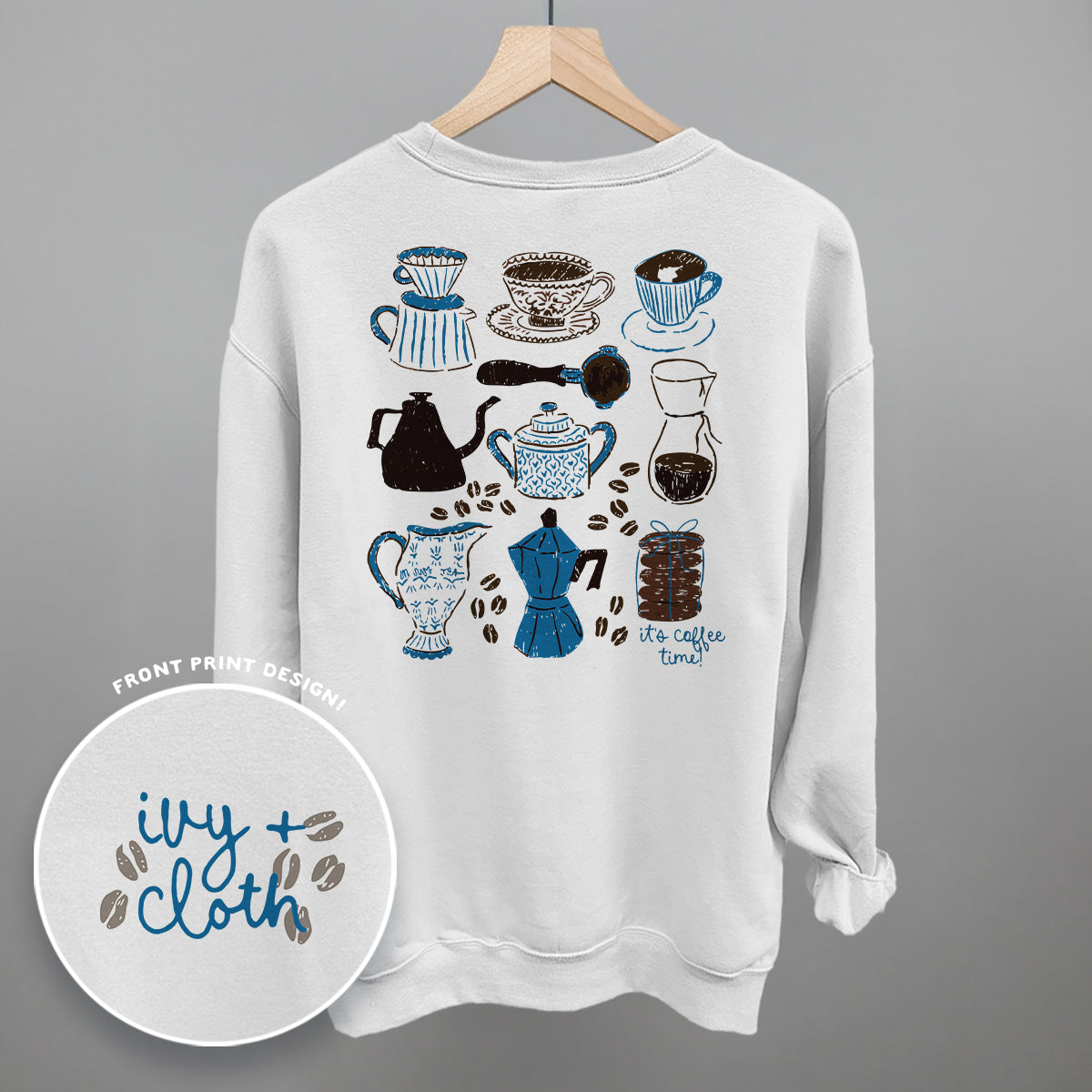 Blue & Brown Coffee Doodles (Back Print)
