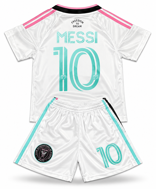 Lionel Messi 2027 Miami Home Kids Soccer Jersey Pink Set Football Youth Toddler