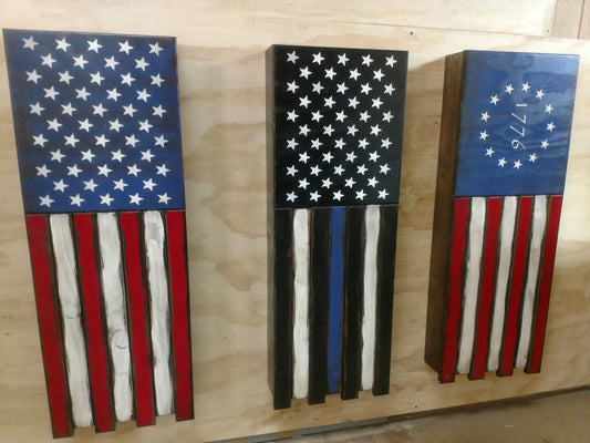 Long Slim “Half” American Flag Wooden Gun Storage Case