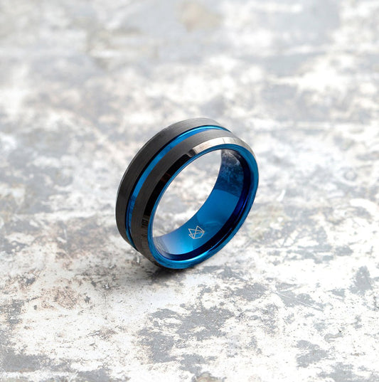 Black Tungsten Ring Blue Infinity