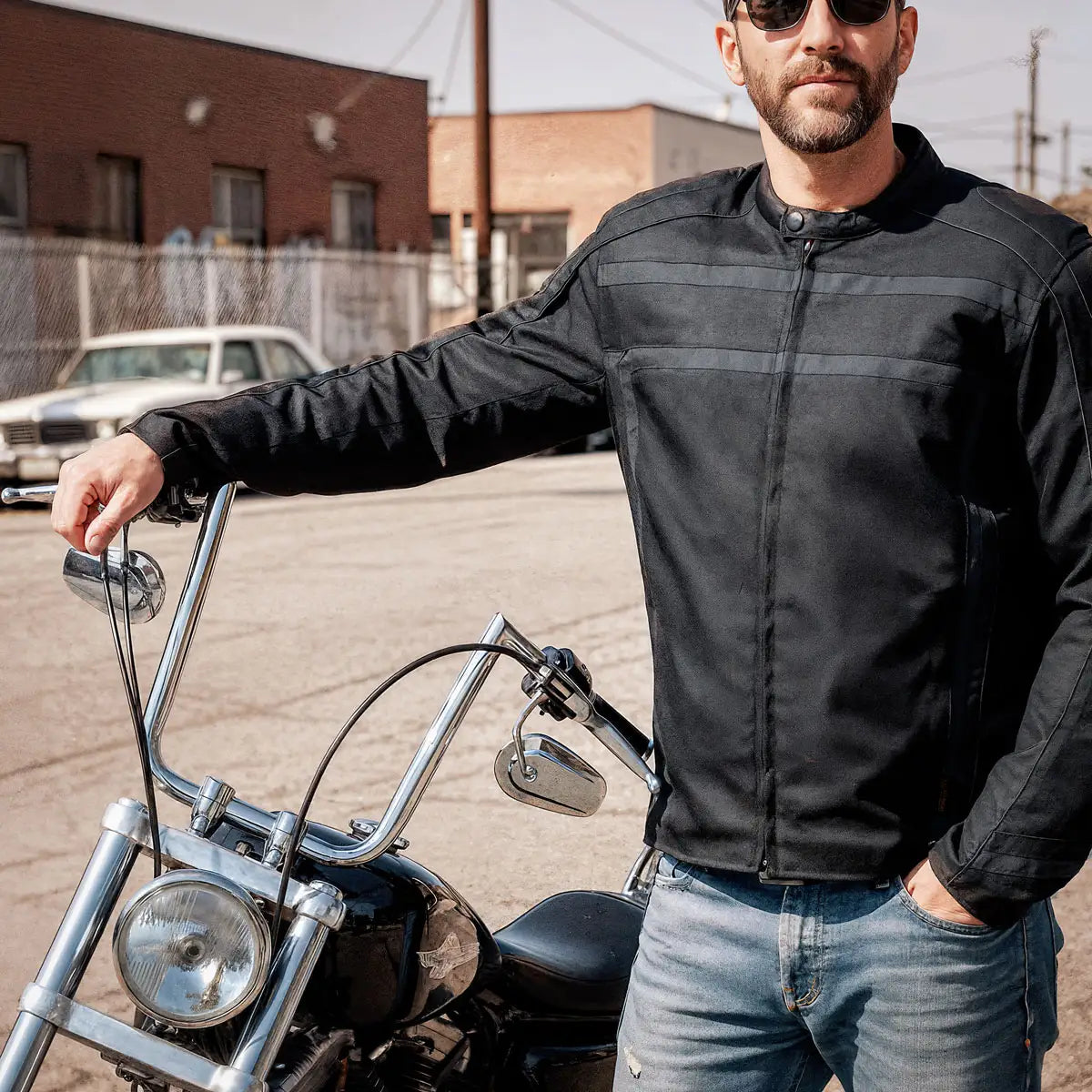 Hot Leathers JKM1023 Men’s Black Biker High Visibility Nylon Motorcycle Jacket with Concealed Carry Pocket