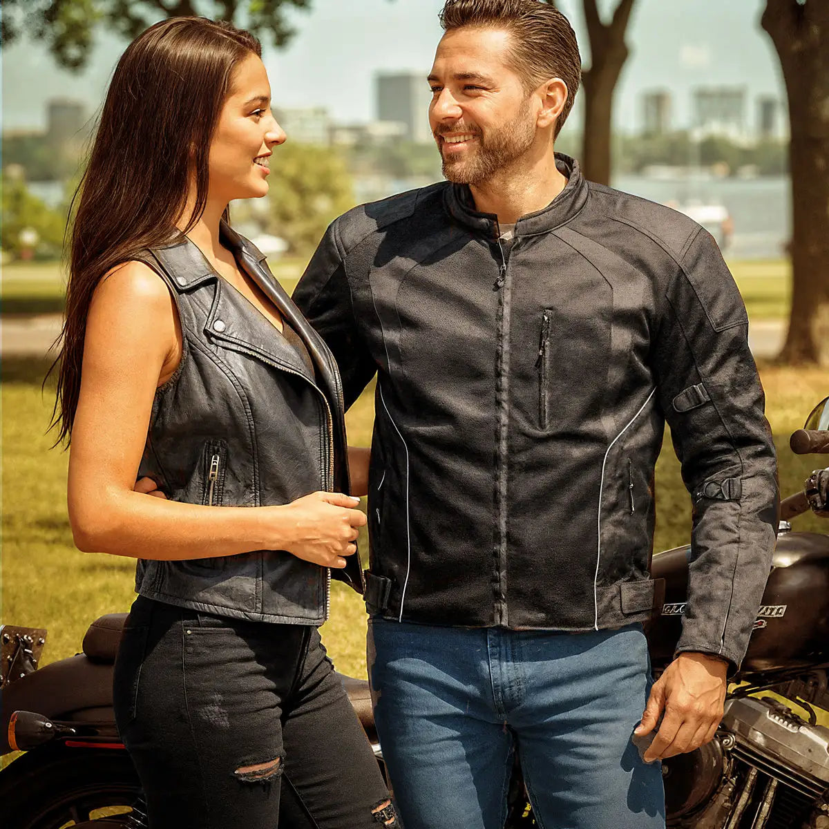 Hot Leathers JKM1025 Men’s Black Biker Armored Nylon Mesh Motorcycle Jacket with Reflective Piping and Concealed Carry Pocket