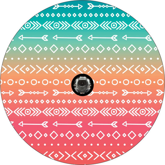 Aztec & Arrow Print on Pastel Ombré Spare Tire Cover for Jeep, Bronco, RV, Camper & More