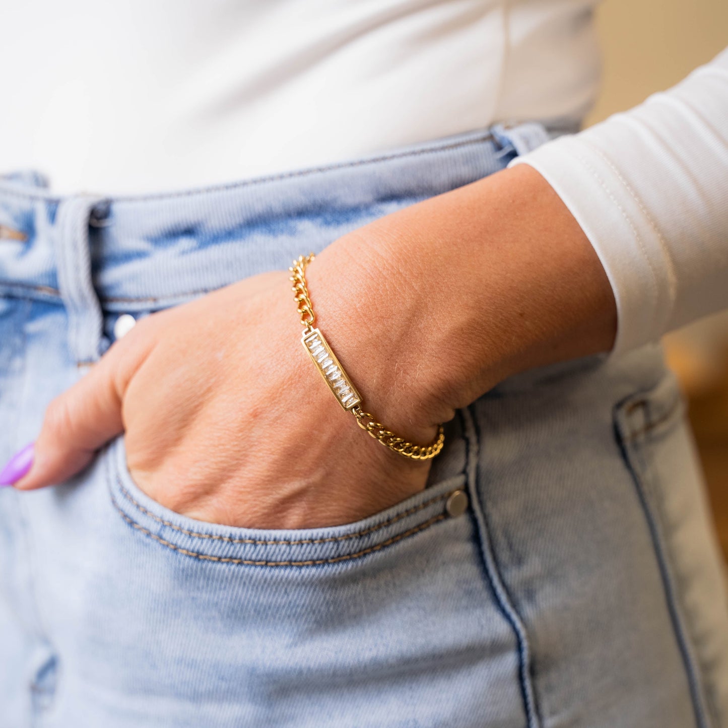 JANE - Gold Plated Tennis Link Chain Accent Bracelet