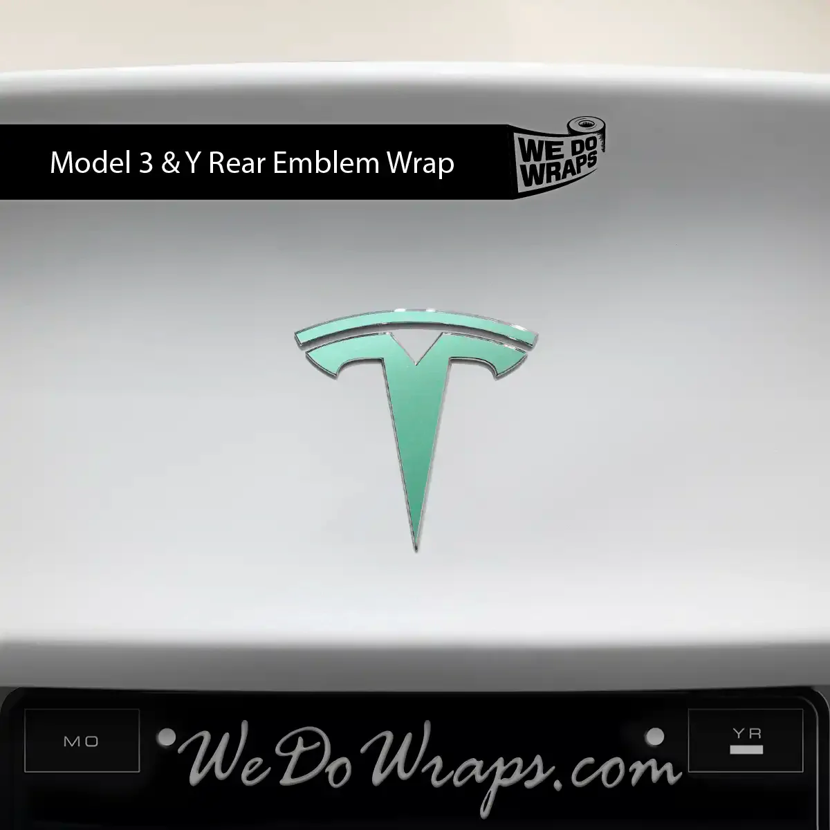 KPMF Satin Spearmint Tesla Emblem Decals (Front + Back) | Model 3