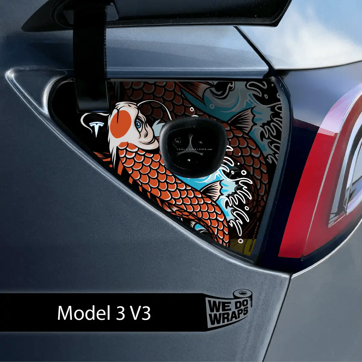 Koi Tattoo Art Tesla Charge Port Wrap | Model 3
