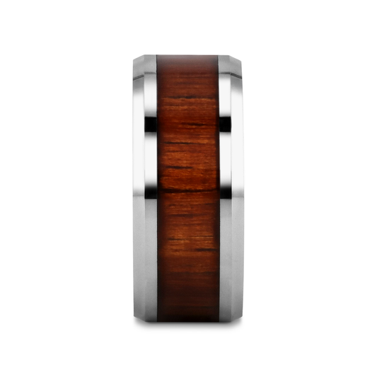 KONA Koa Wood Inlaid Tungsten Carbide Ring with Bevels - 10mm