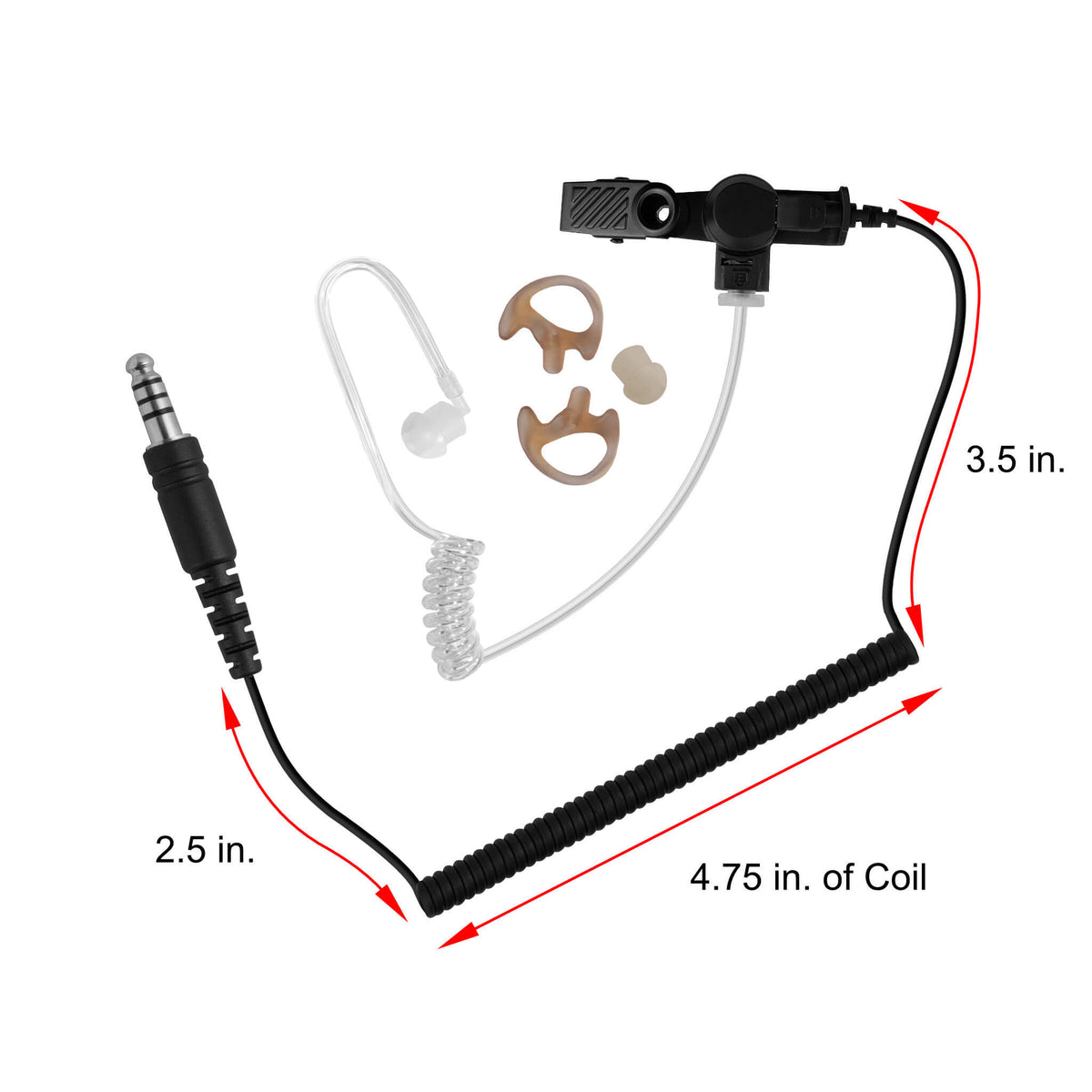 NATO TP-120 Listen Only Radio Earpiece Clear Tube - Connects to Tactical Push To Talk(PTT)