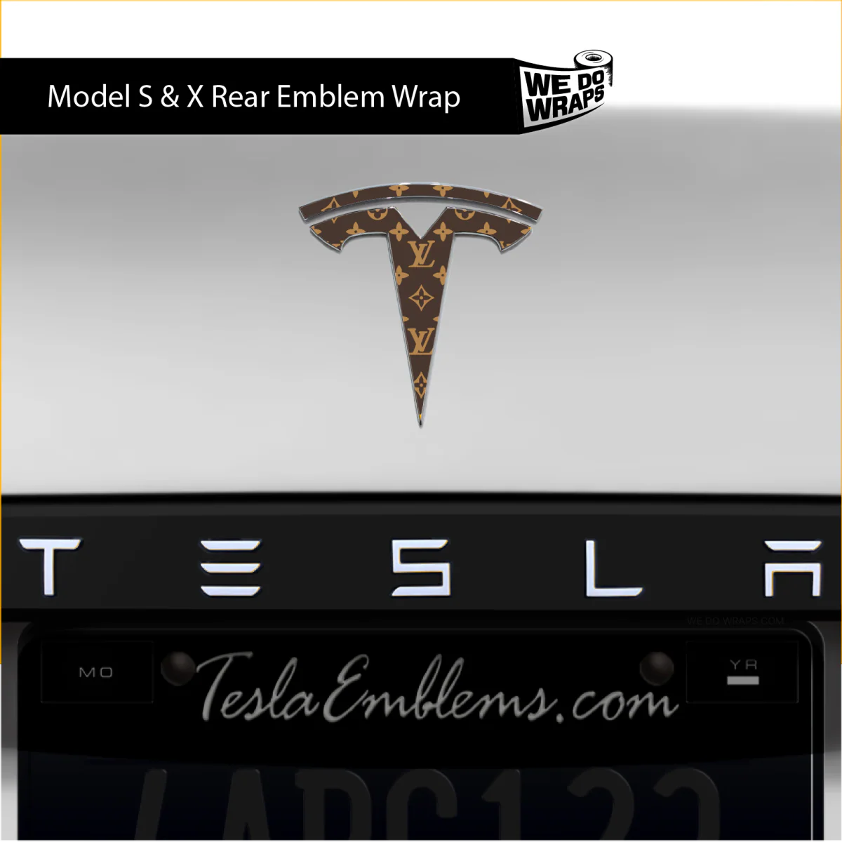 Designer LV Tesla Pattern Tesla Emblem Decals (Front + Back) | Model X
