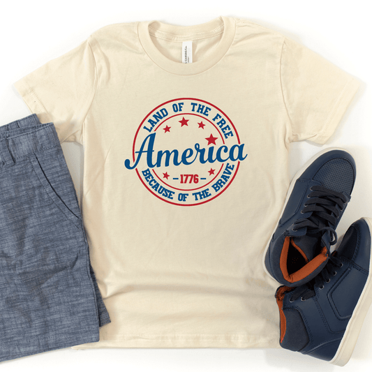 Land of the Free Because of the Brave Patriotic Kids T-Shirt