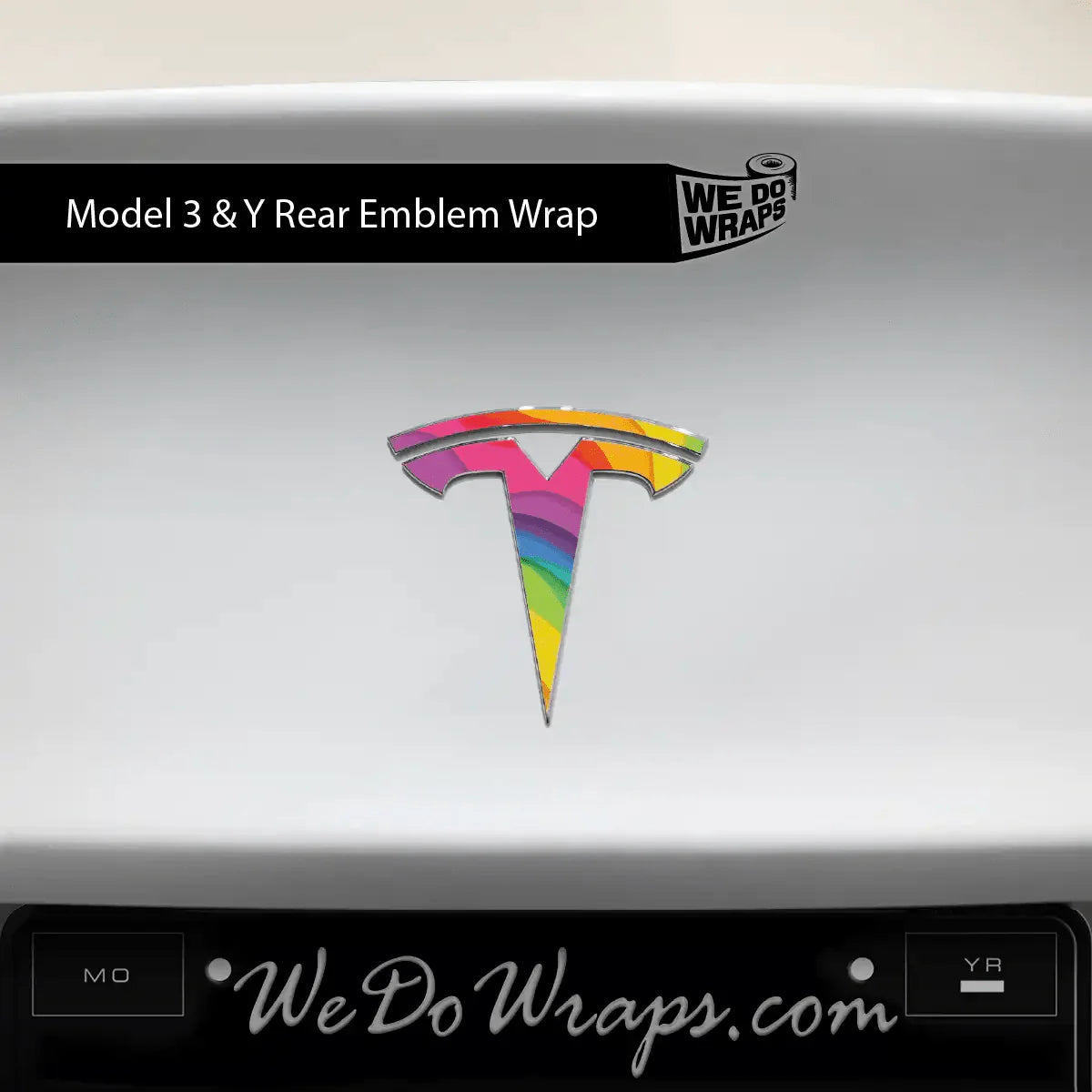 Layered Rainbow Tesla Emblem Decals (Front + Back) | Model Y