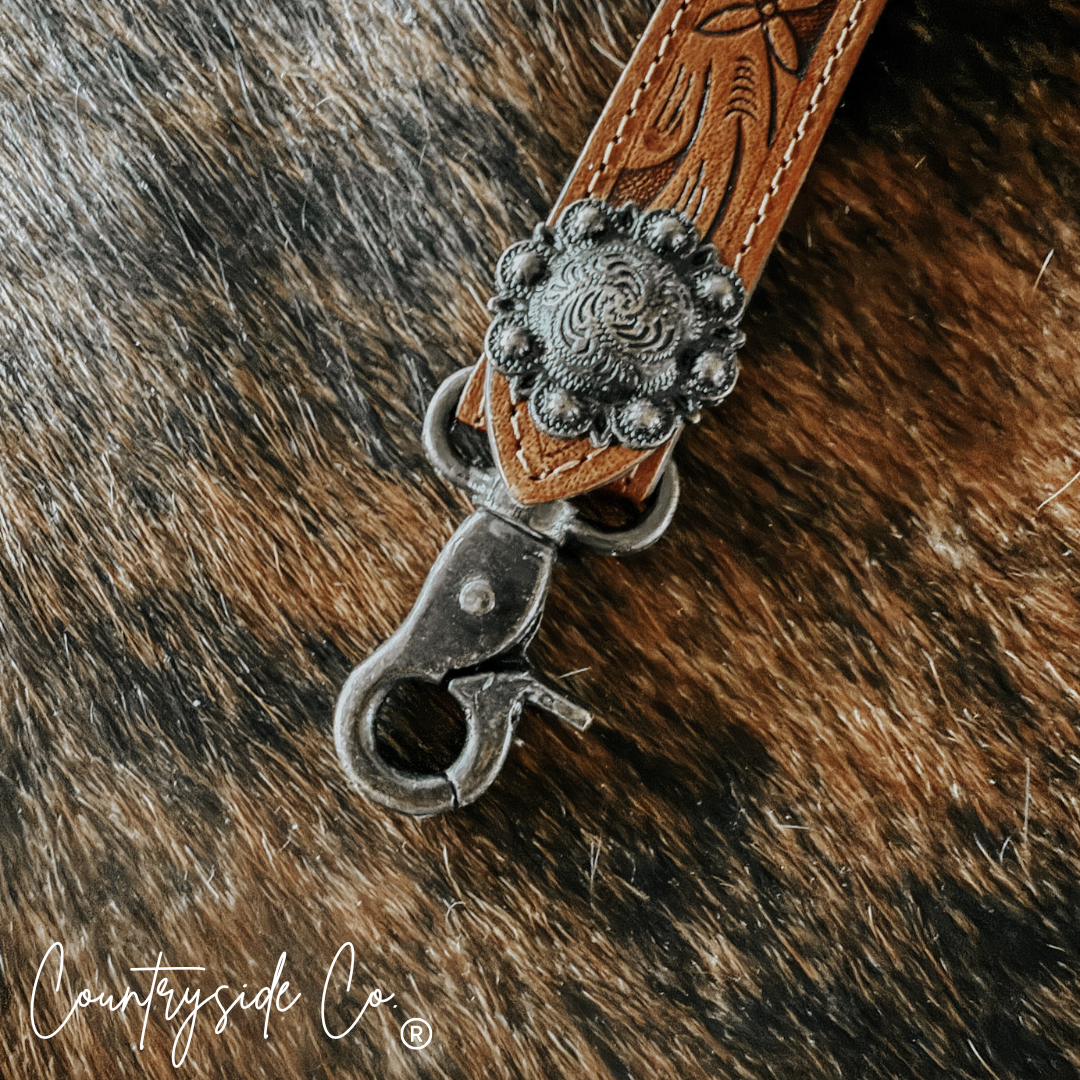 Tooled Leather Wristlet Keychain