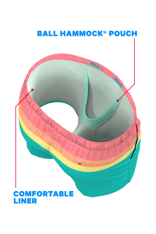 The Lifeguard | Green and Orange Retro Stripe Ball Hammock® Pouch 8" Swim Trunks