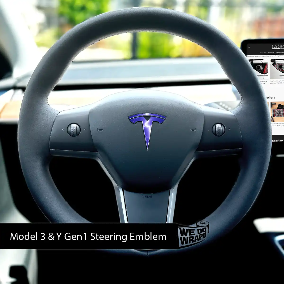 Lightning Tesla Steering Wheel Emblem Decal | Model 3