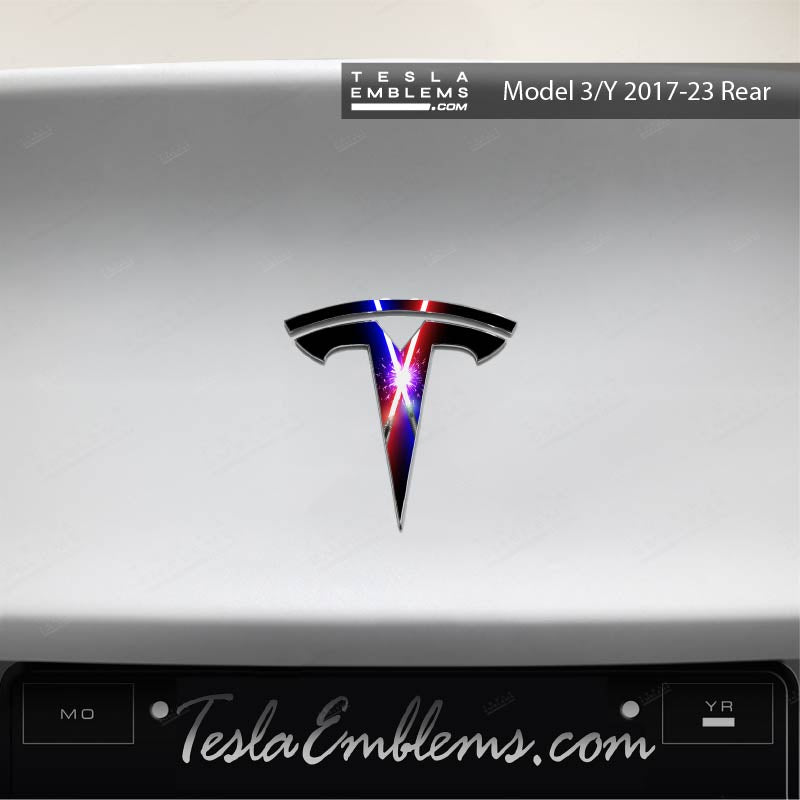 Lightsaber Clash Tesla Emblem Decals (Front + Back) | Model Y