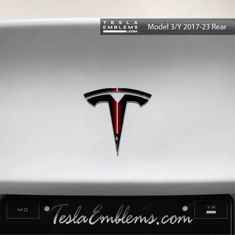 Red Lightsaber Tesla Emblem Decals (Front + Back) | Model 3