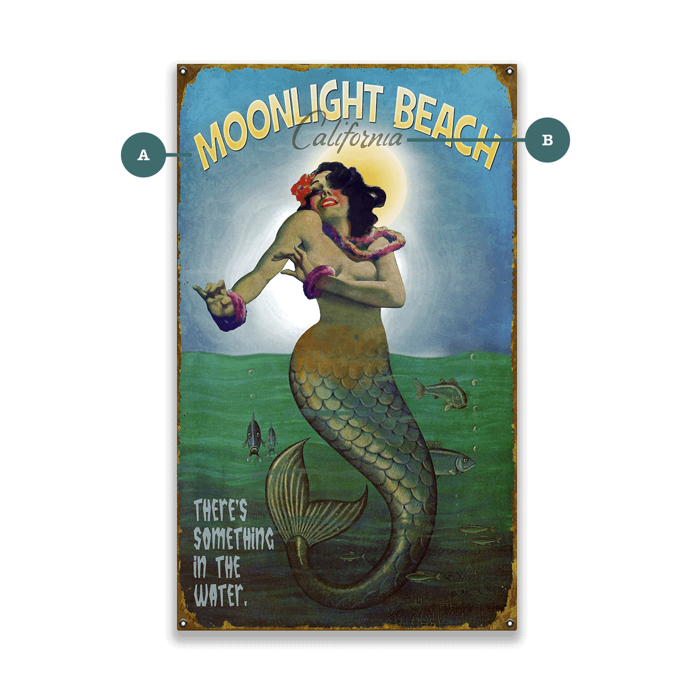 Mermaid Mystique at Moonlight (G) - Wood & Metal Wall Art