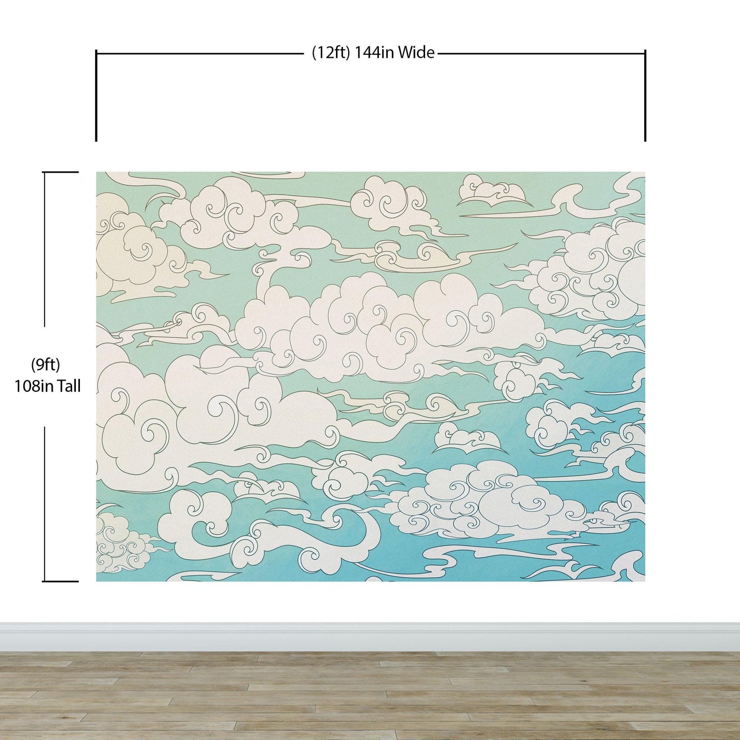 Japanese Traditional Curly Cloud in Sky Abstract Illustration Asian Decor Wall Mural. Peel and Stick Wallpaper. #6297