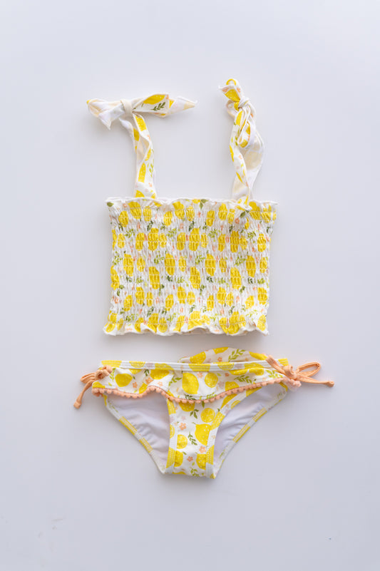 LEMON BLOSSOMS DREAM SMOCKED TANKINI TWO PIECE SWIM SUIT