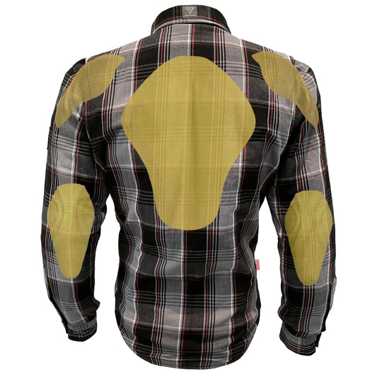 Protective Flannel Shirt For Men - Grey Black Red Checkered with Pads