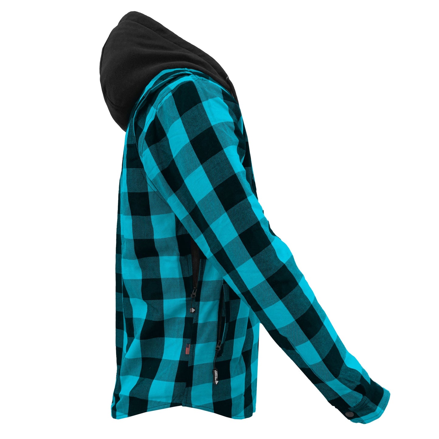Protective Flannel Hoodie For Men - Aqua Blue and Black Checkered with Pads