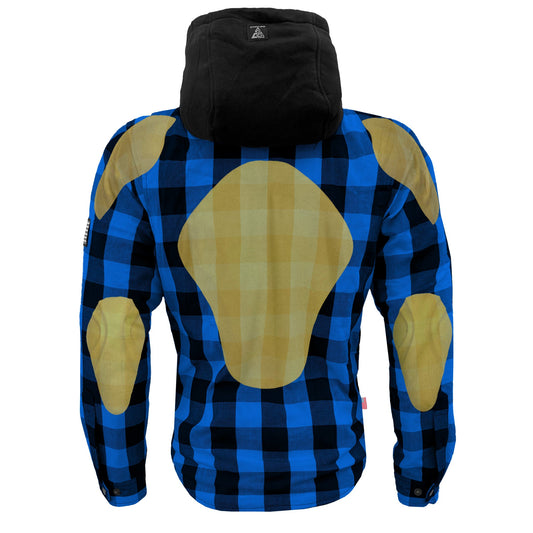 Protective Flannel Hoodie For Men - Blue and Black Checkered with Pads