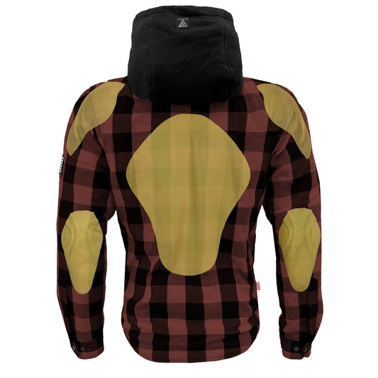 Protective Flannel Hoodie For Men - Brown and Black Checkered with Pads