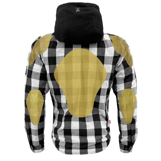 Protective Flannel Hoodie For Men - Black and White Checkered with Pads