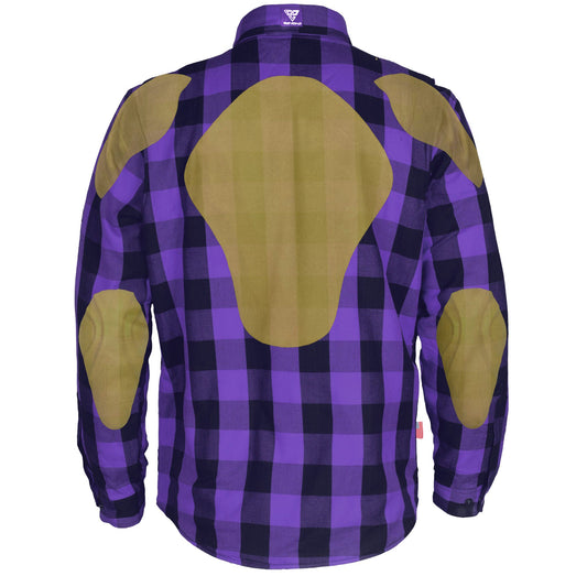 Protective Flannel Shirt - Purple and Black Checkered with Pads