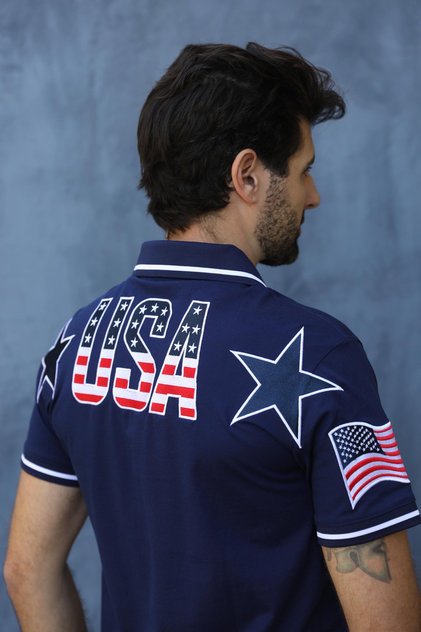 Mens Modern Fit Stretch USA Embroidery Polo