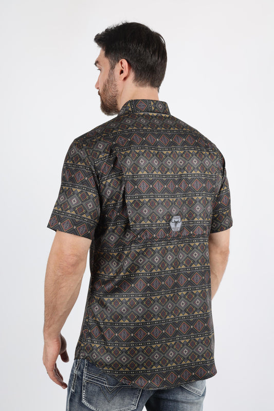 Mens Performance Classic Fit Western Short Sleeve Aztec Print Shirt