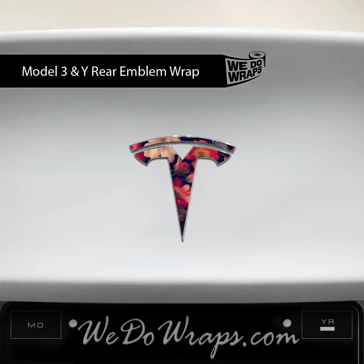 Midnight Bloom Tesla Emblem Decals (Front + Back) | Model 3