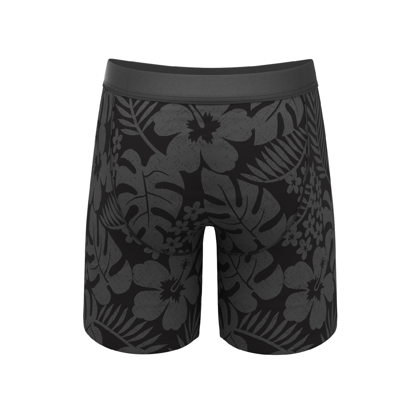 The Midnight Flora | Black Tonal Tropical Long Leg Ball Hammock® Pouch Underwear With Fly