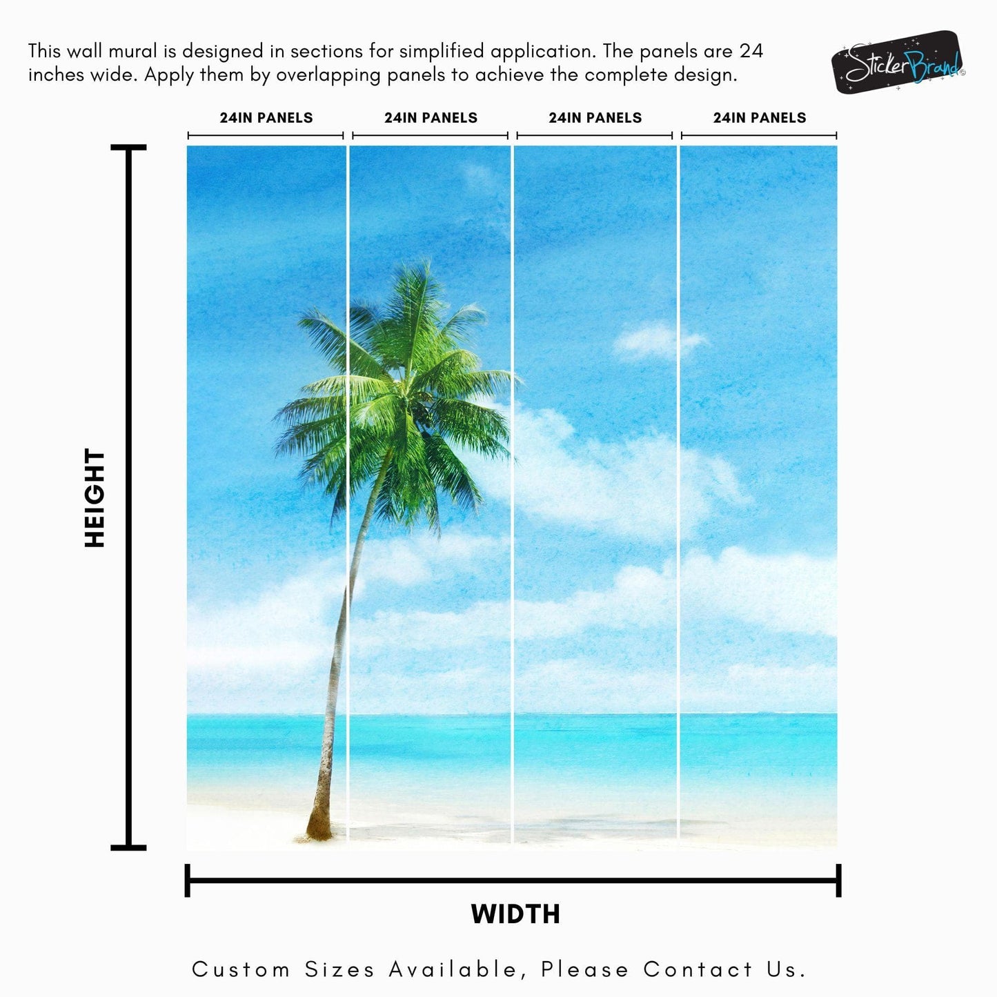 Tropical Palm Tree Wall Mural – Beach Shore Painting. #6911