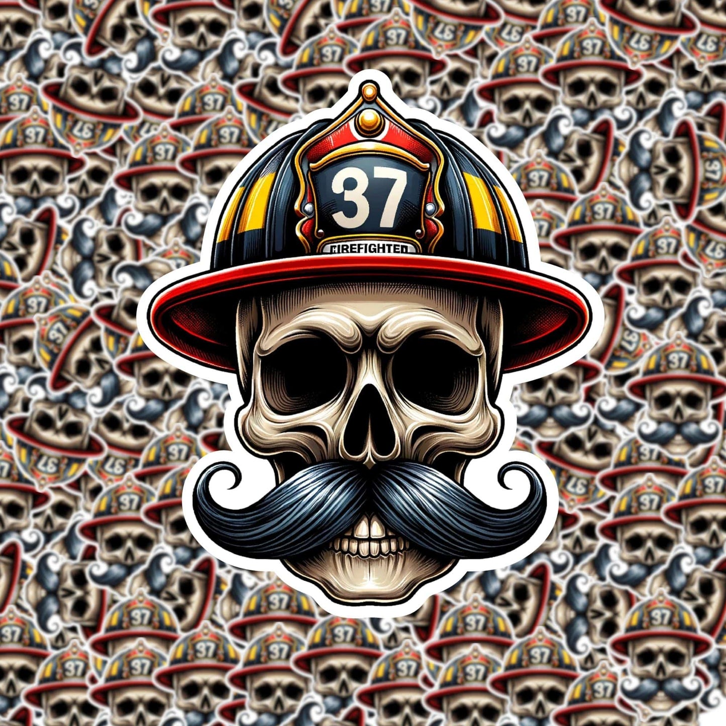 Mustache Skull Firefighter Sticker