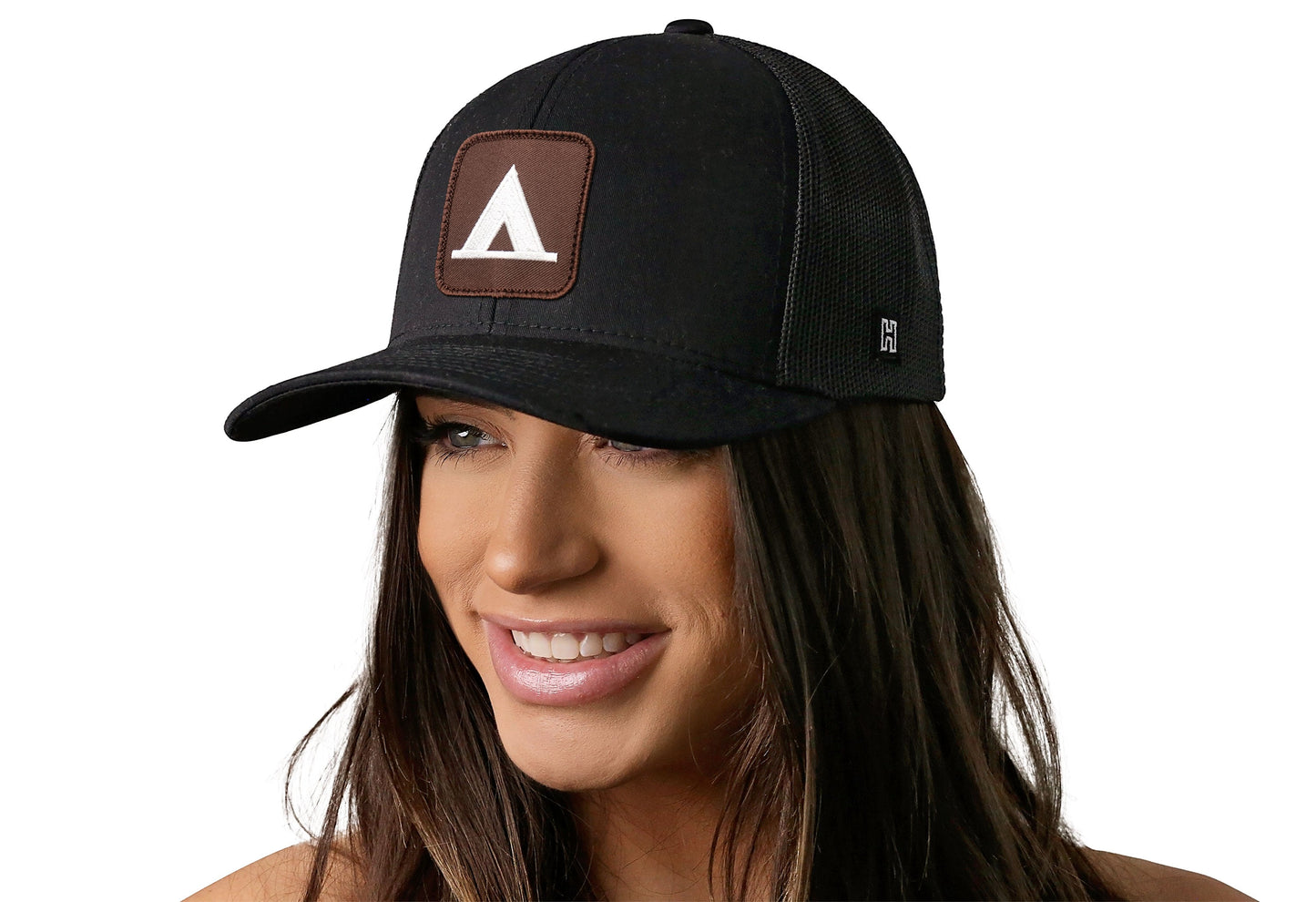 Tent Trucker Hat | Black Campground Trail Signs Snapback