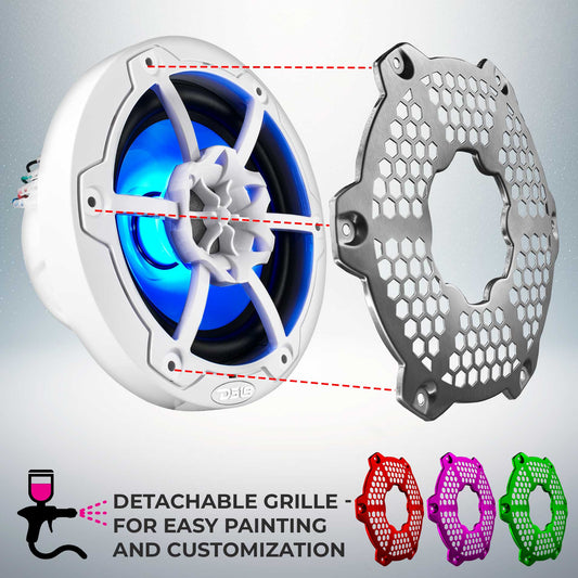 NXL 6.5" 2-Way Coaxial Marine Speaker With LED RGB Lights 100 Watts Rms 4-Ohm
