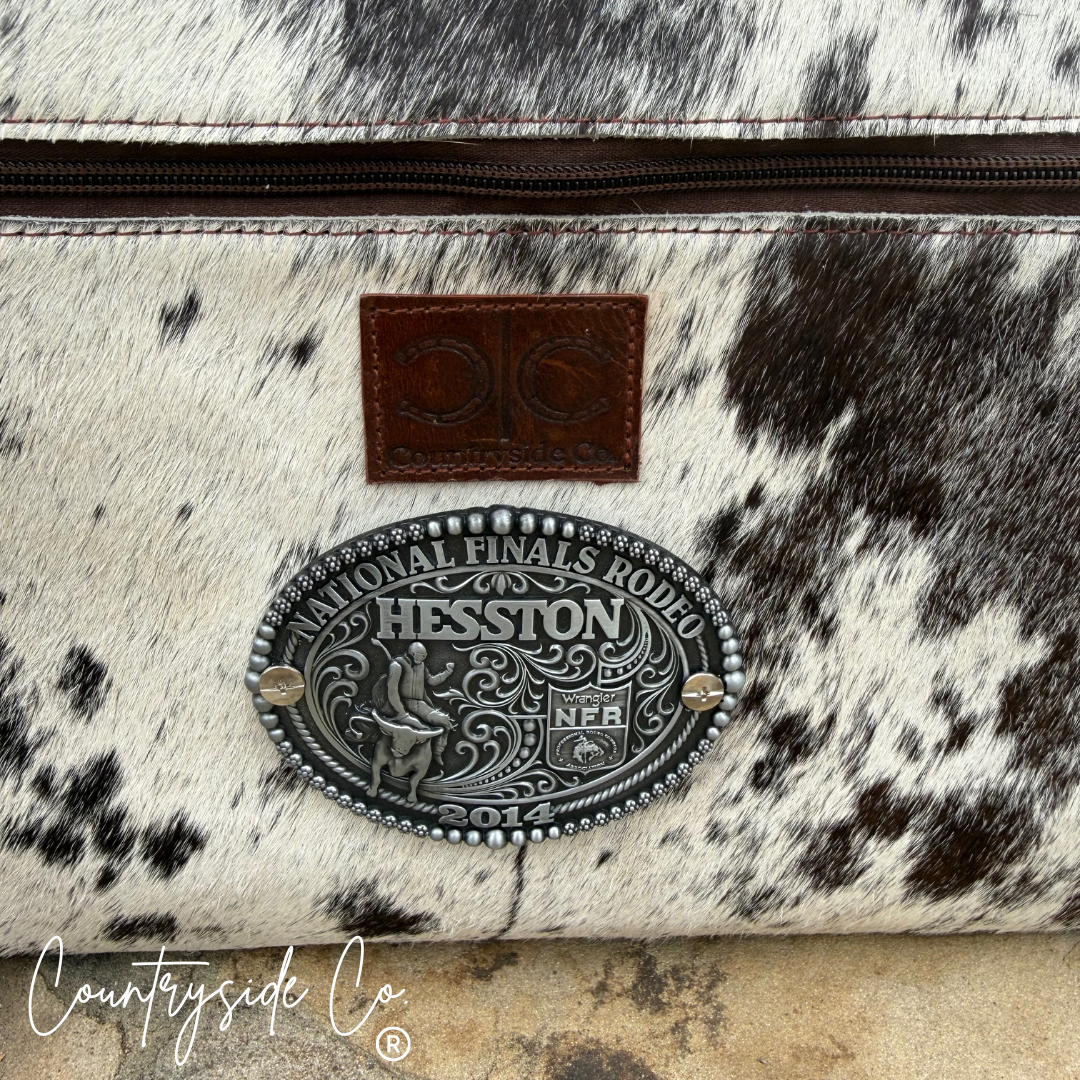 Vintage NFR Buckle Carry All Cowhide Duffle Travel Bag