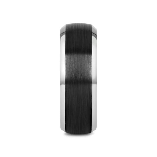 NOLAN Brushed Domed Black Titanium Wedding Band with Polished Beveled Edges - 8mm