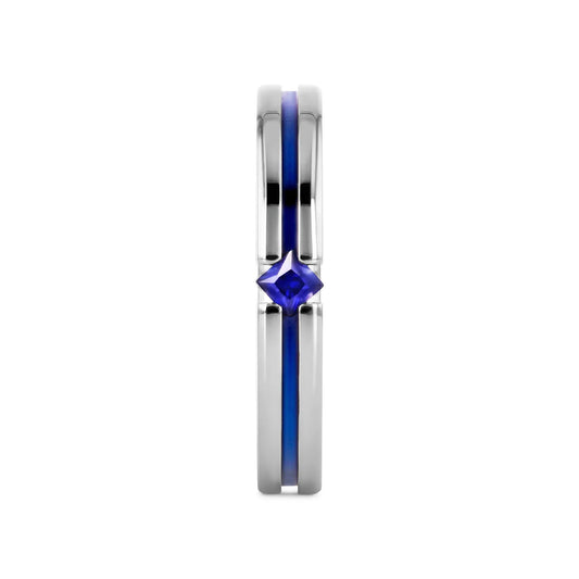NYMERIA Tension Set Blue Sapphire Titanium Band with Blue Stripe - 4mm