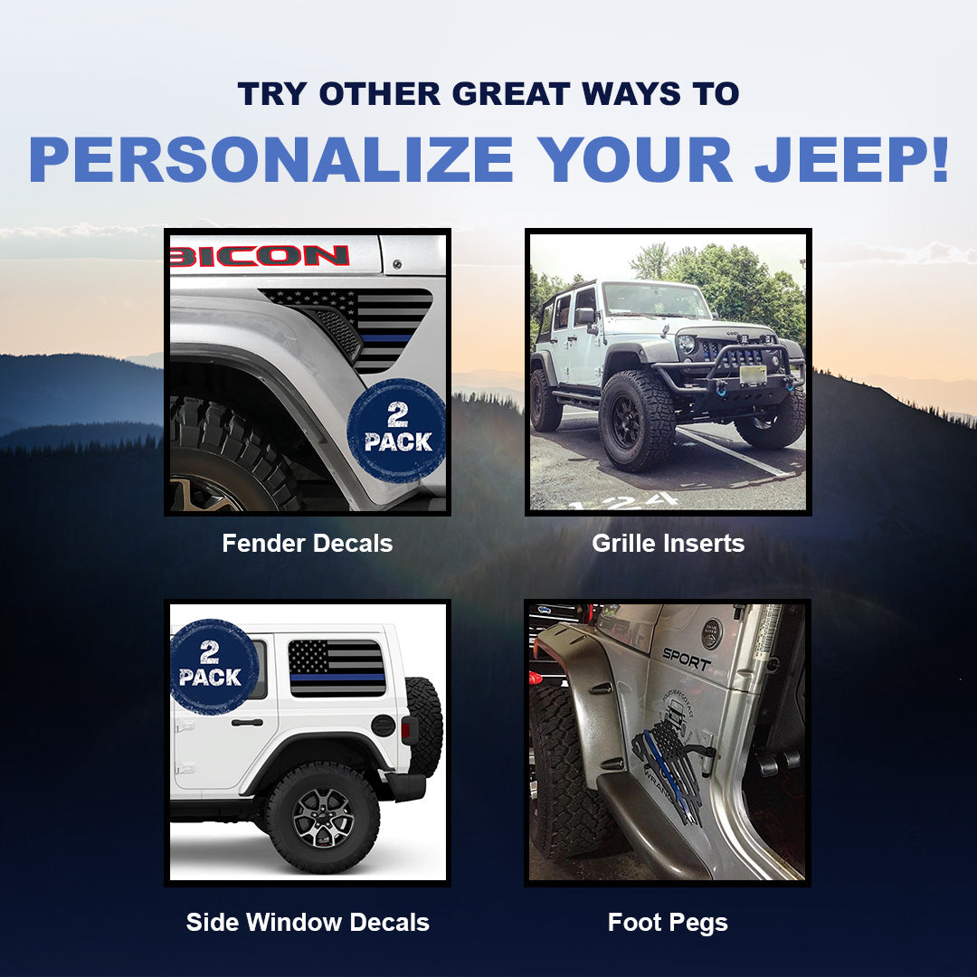 Thin Blue Line Jeep Fender Emblem Overlay Vinyl Decals 2pk