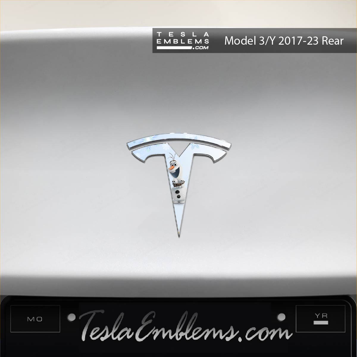 Olaf Tesla Emblem Decals (Front + Back) | Model 3